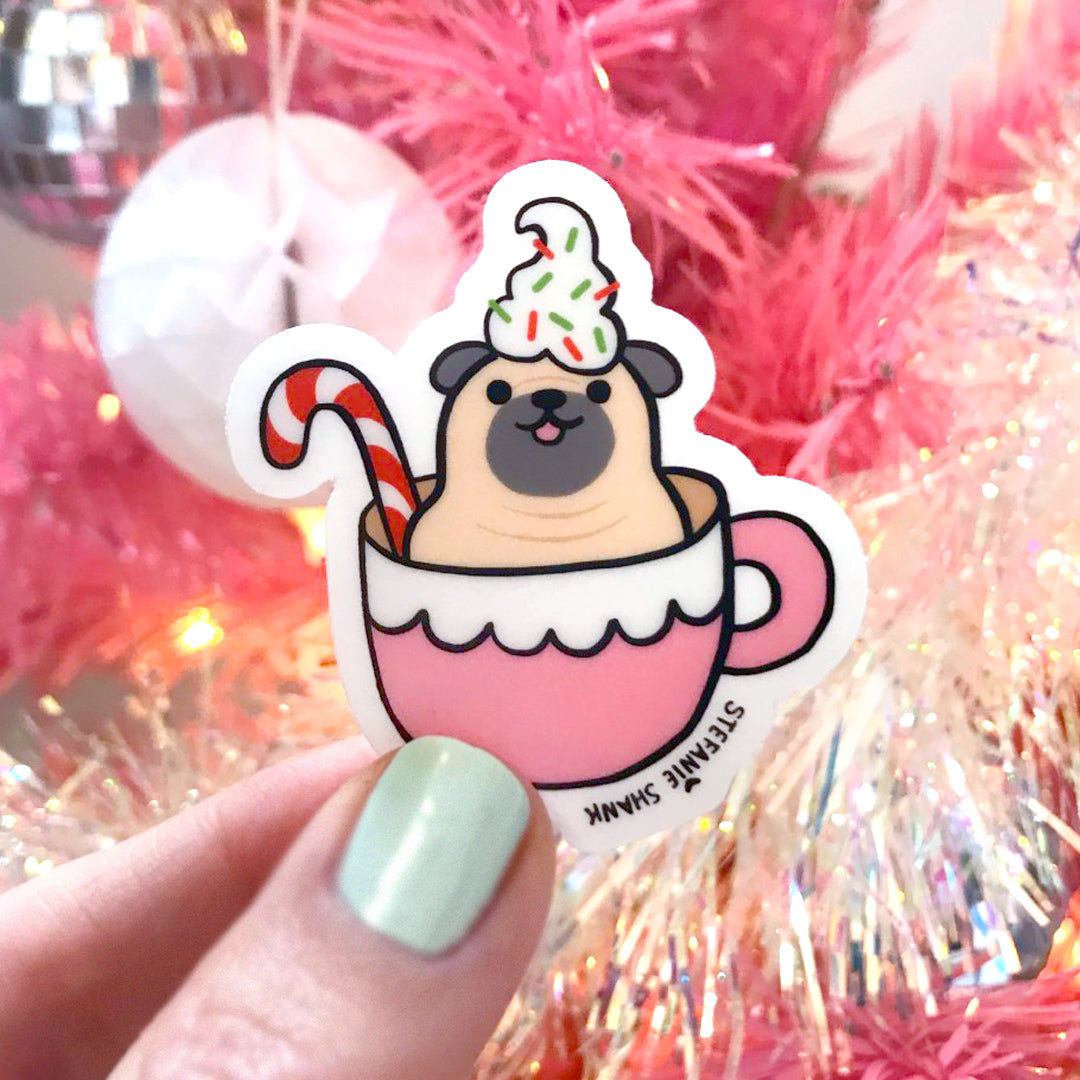 Pug In A Mug | Sticker | Weenieton